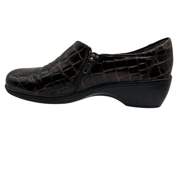 Clarks Bendables Womens 9 M Brown Vegan Croc Zip Slip On Comfort Shoe Old Money - Picture 5 of 8